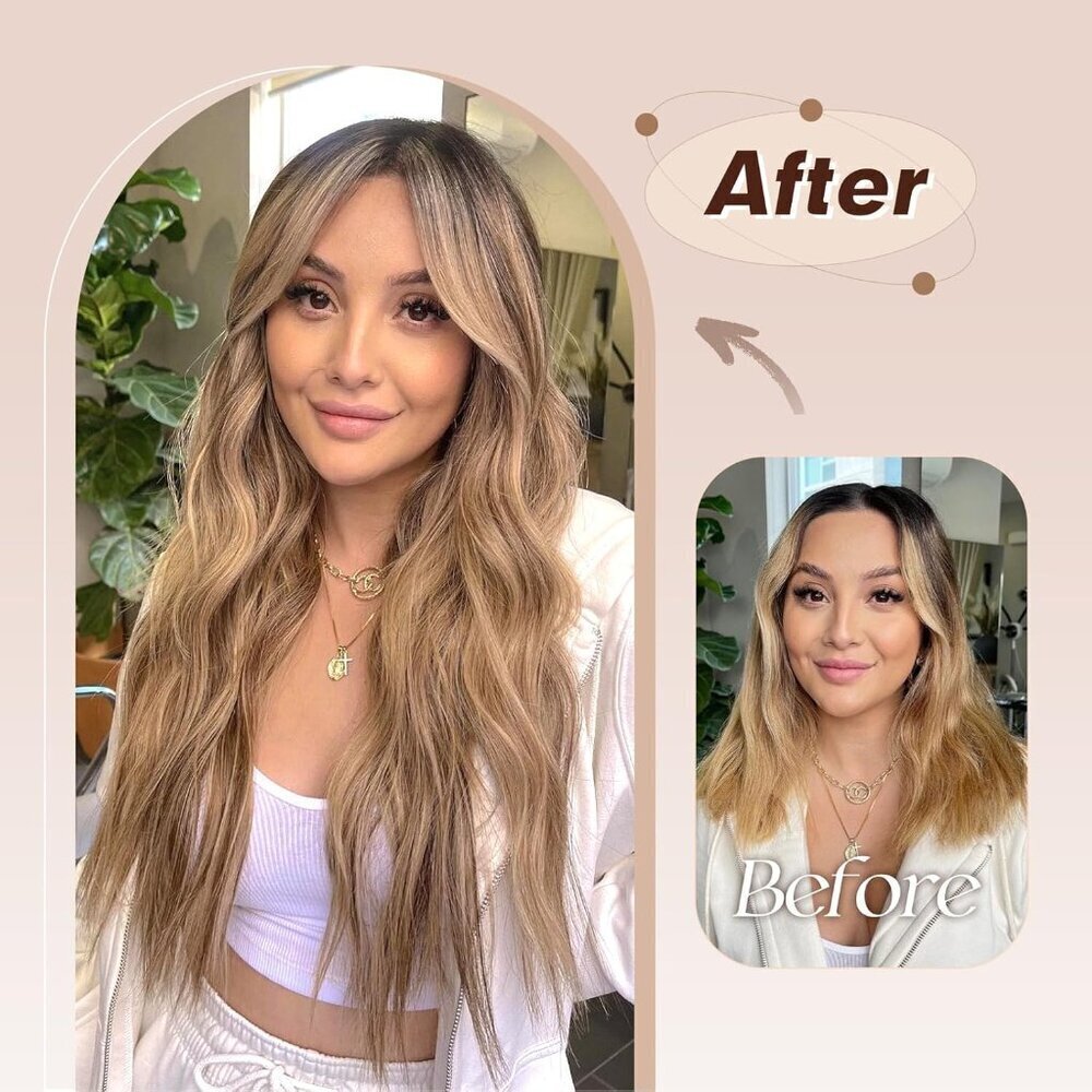 Clip in Hair Extensions Synthetic 20 In Wavy Highlighted for Women - Picture 6 of 8